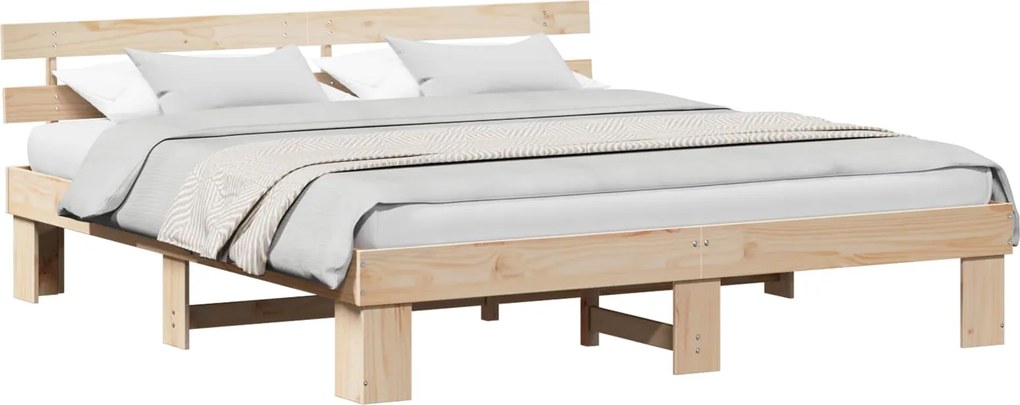 vidaXL Ágykeret fejtámlával Természetes 200 x 200 cm Tömör fenyőfa