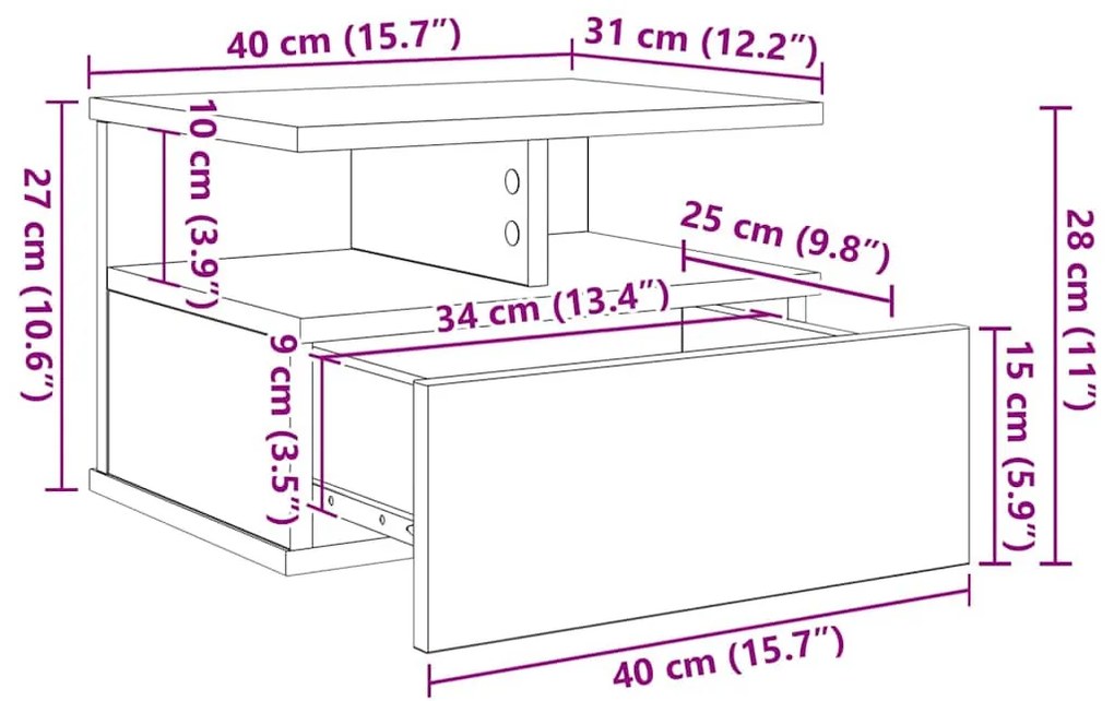Lebegő éjjeliszekrény 2 pcs Musta tammi 40 x 31 x 27 cm Faanyag