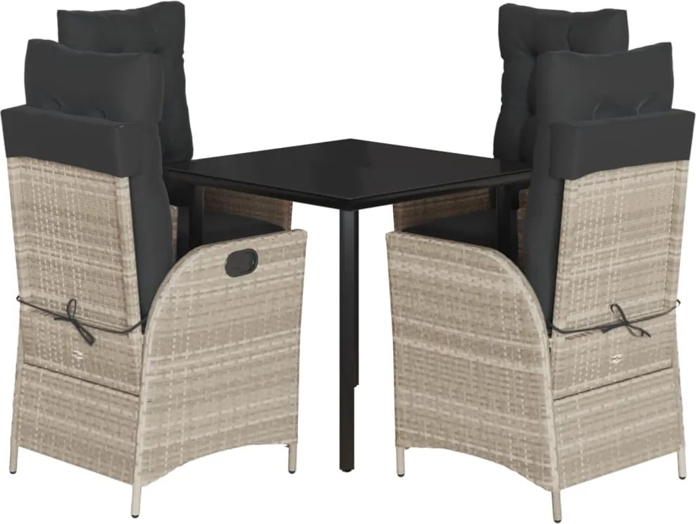 vidaXL 5részes világosszürke polyrattan kerti étkezőgarnitúra párnával