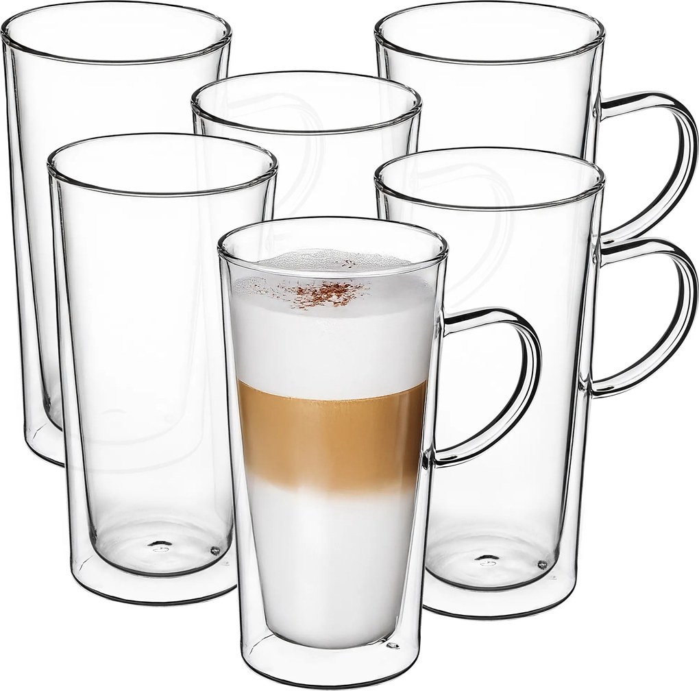 6x Kávés Pohár Latte Tea 470ml Termikus Duplafalú Nagy