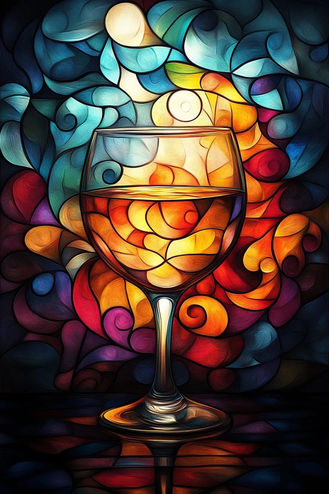 Canvas Vászonkép Színes Ólomüveg Mozaik Bor Pohár 40x60