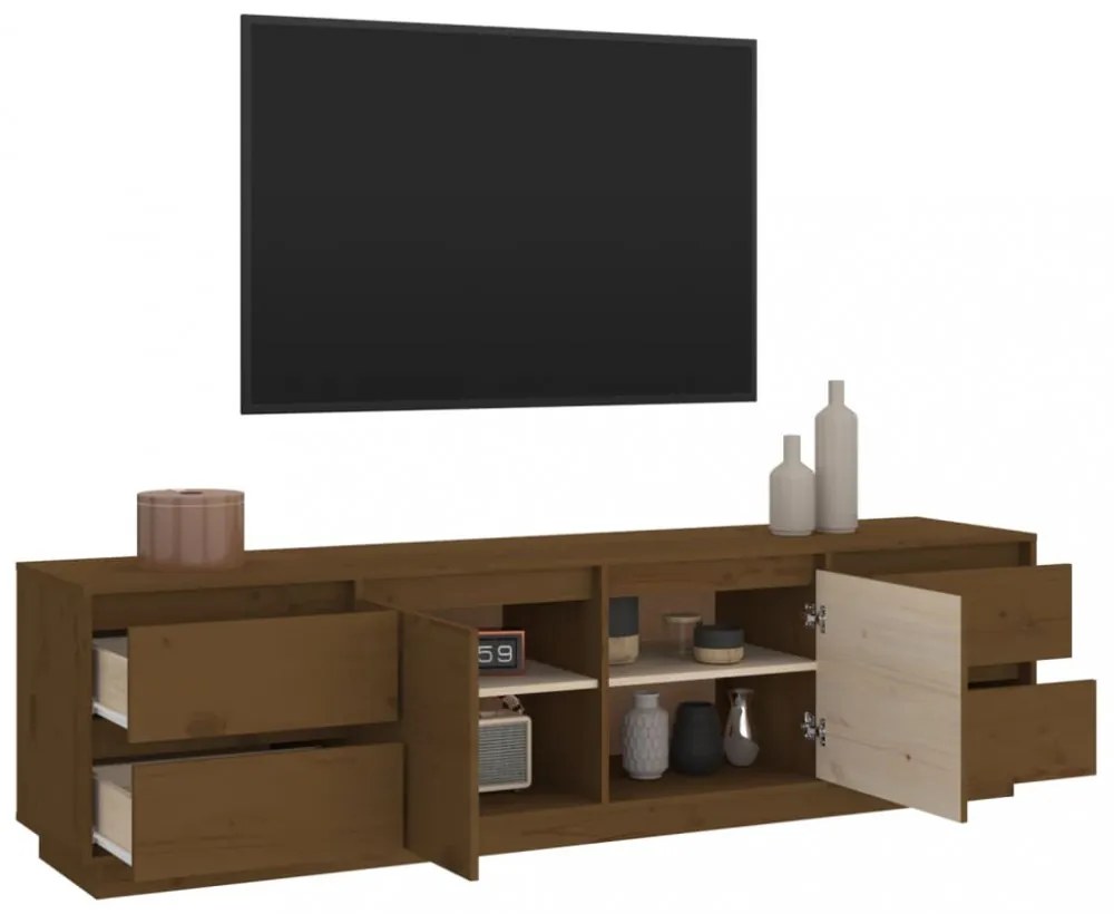 mézbarna tömör fenyőfa TV-szekrény 176x37x47,5 cm