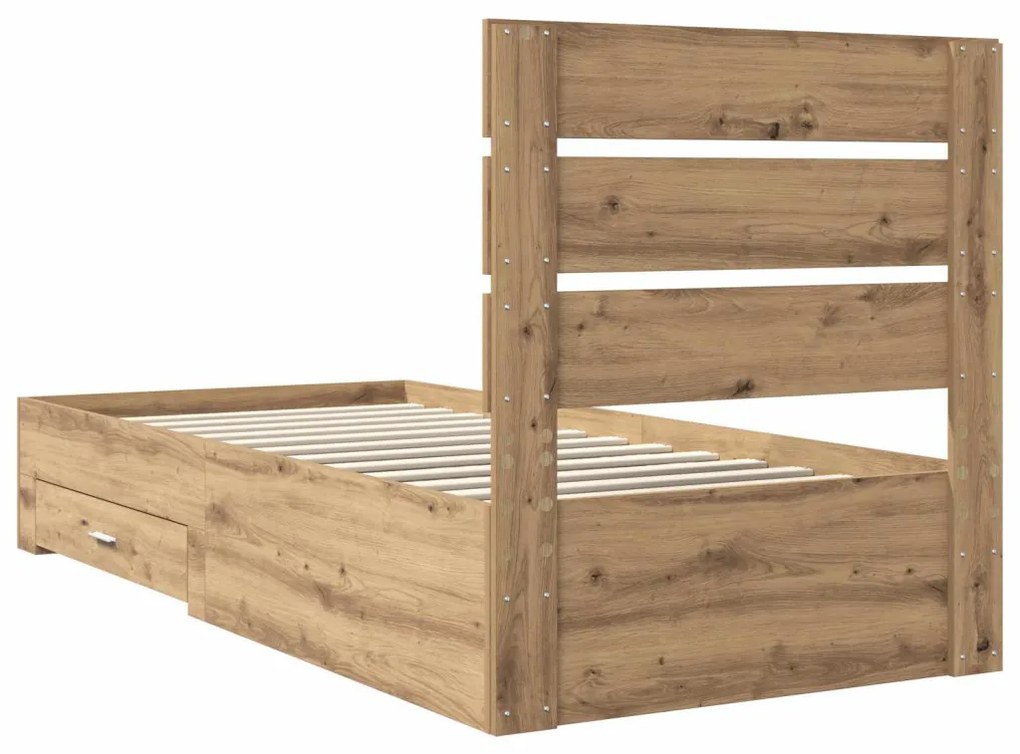 vidaXL Ágykeret fiókkal fejtámlával Artisan tölgy 90 x 190 cm Faanyag