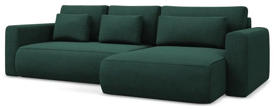 Zöld kinyitható-tárolóhelyes sarokkanapé (jobb oldali-heverő résszel) Kapua – Makamii