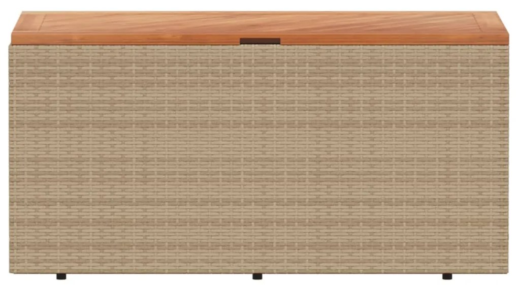 bézs polyrattan és akácfa kerti tárolóláda 110 x 50 x 54 cm