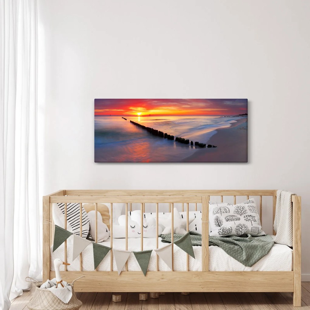 Kép - Naplemente, Balti tenger, Lengyelország (120x50 cm)
