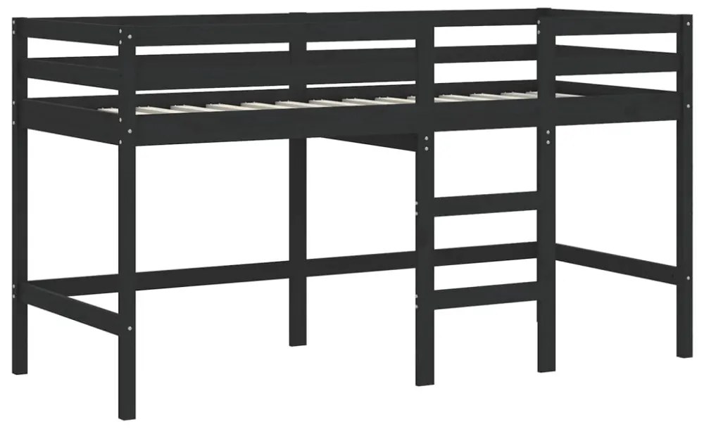fekete tömör fenyőfa gyerek galériaágy létrával 80 x 200 cm