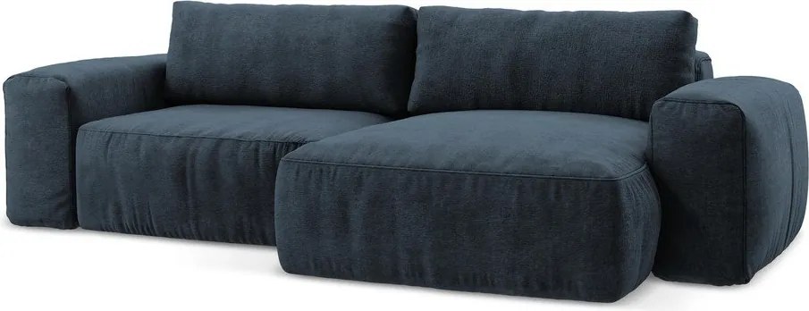 Sötétkék zsenília kinyitható sarokkanapé (jobb oldali-heverő résszel) Kuki – Makamii