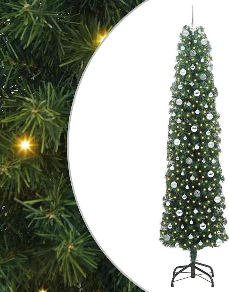 vidaXL Mű karácsonyfa 300 LED-del Zöld 240 cm PVC, acél és műanyag