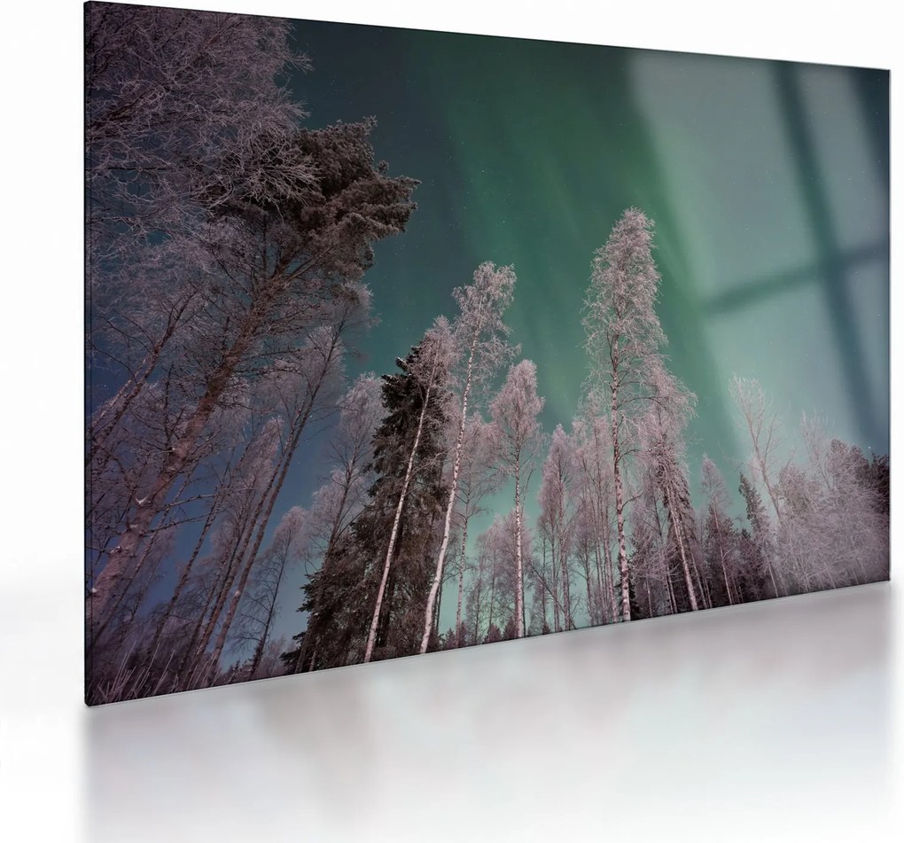 Az aurora borealis képe fagyos fák felett (üvegen) (70x50 cm)