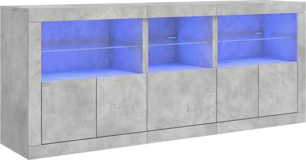 vidaXL betonszürke tálalószekrény LED-világítással 162 x 37 x 67 cm