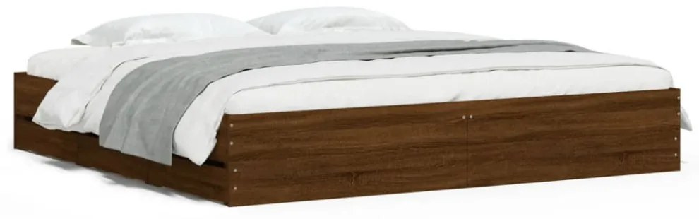 vidaXL füstös tölgy színű szerelt fa ágykeret fiókokkal 200 x 200 cm