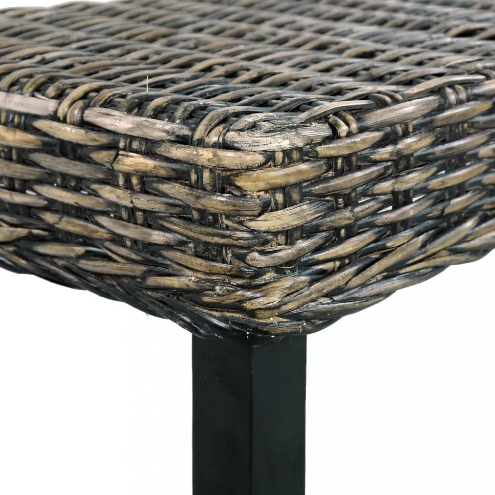 fekete természetes kubu rattan és tömör mahagóni fa pad 110 cm