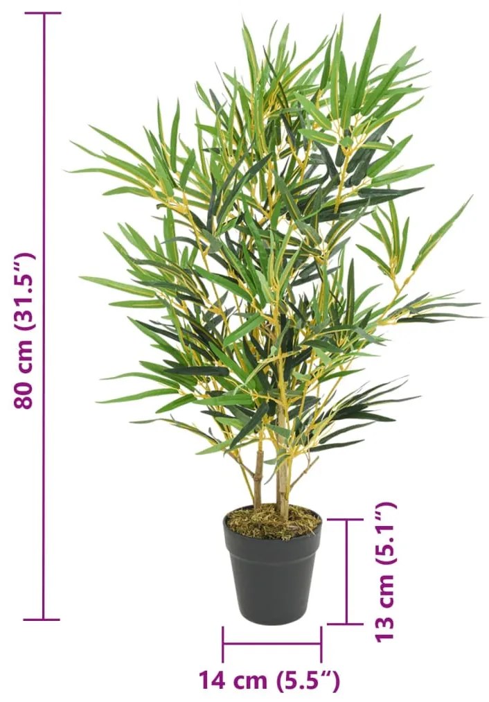 zöld mű bambuszfa 368 levéllel 80 cm