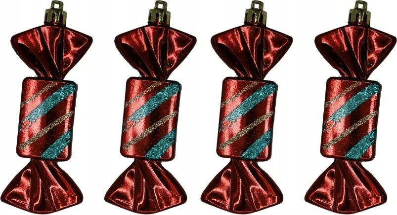 Karácsonyfa gömbök cukorka bordó-szeledin csíkos 4 cm 4 db