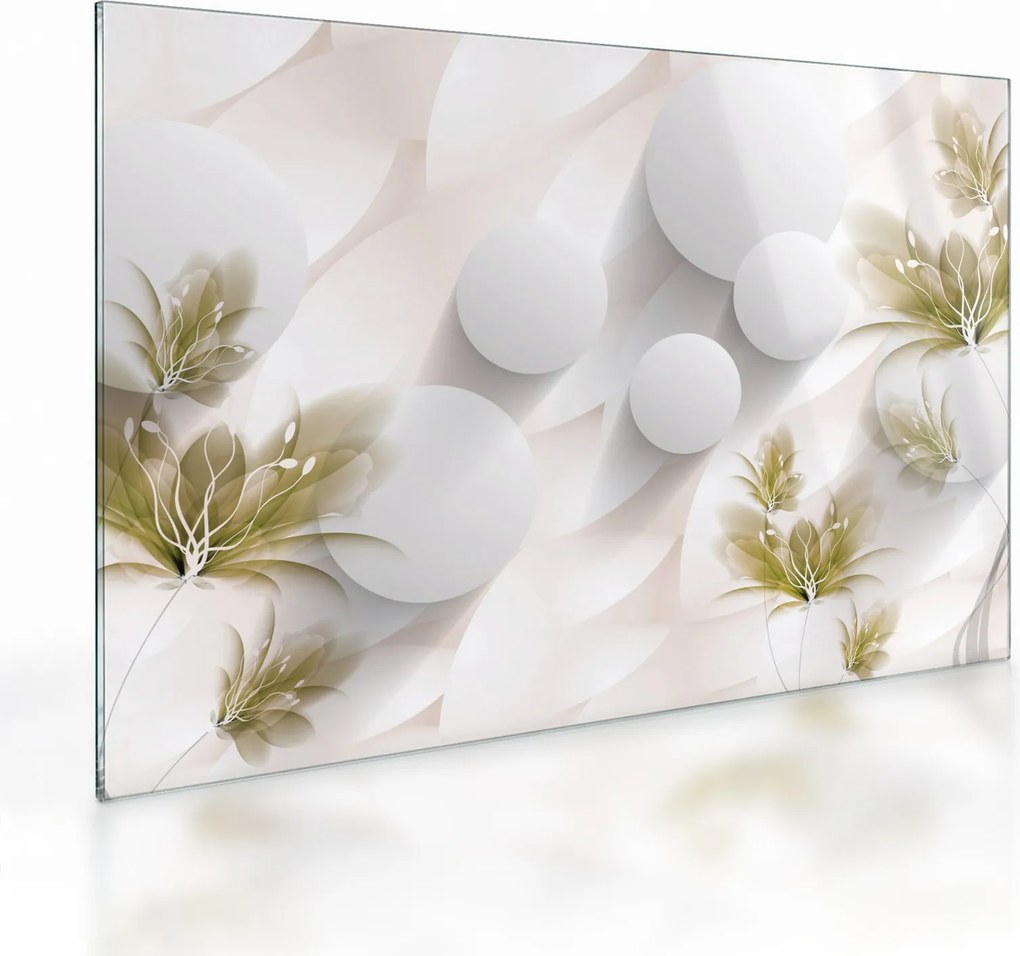Kép - 3D körök virágokkal (üvegen) (70x50 cm)