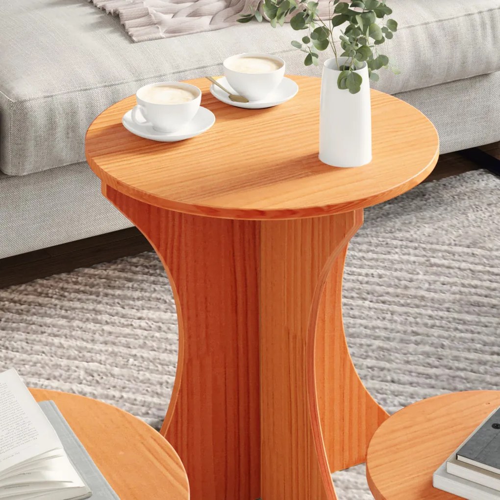 Dohányzóasztal 3 pcs Viaszbarna 46 x 46 x 47 cm Tömör fenyőfa