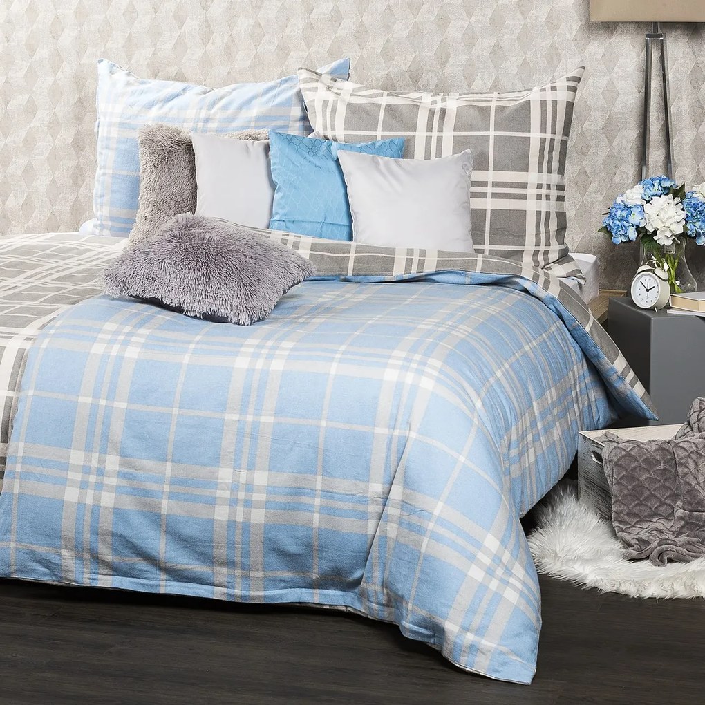 4Home Kék kocka flanel ágynemű, 160 x 200 cm, 70 x 80 cm