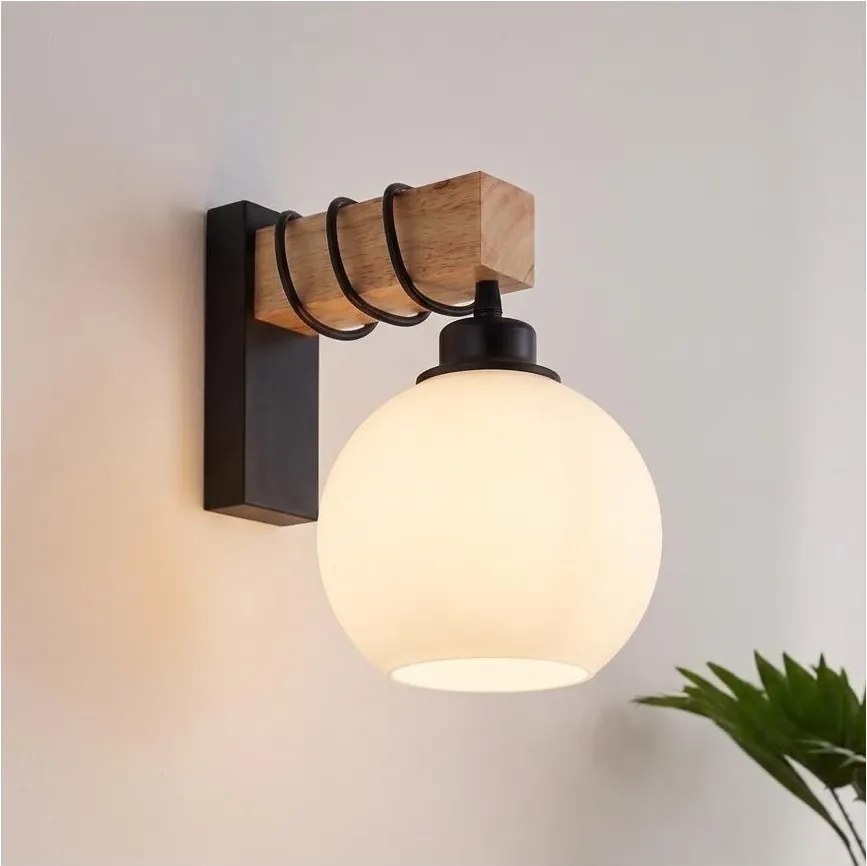 Brilagi - Fali lámpa WOOD GLASS 1xE27/60W/230V fenyő/fekete/fehér