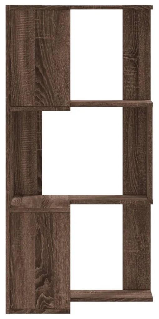 3 szintes barna tölgy szerelt fa sarok könyvespolc 50x50x102 cm