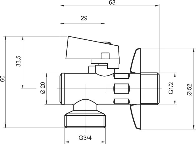 Novaservis, Mosógép sarokszelep szűrőfedéllel és fém karral 1 / 2x3 / 4 ", CF3010 / 20