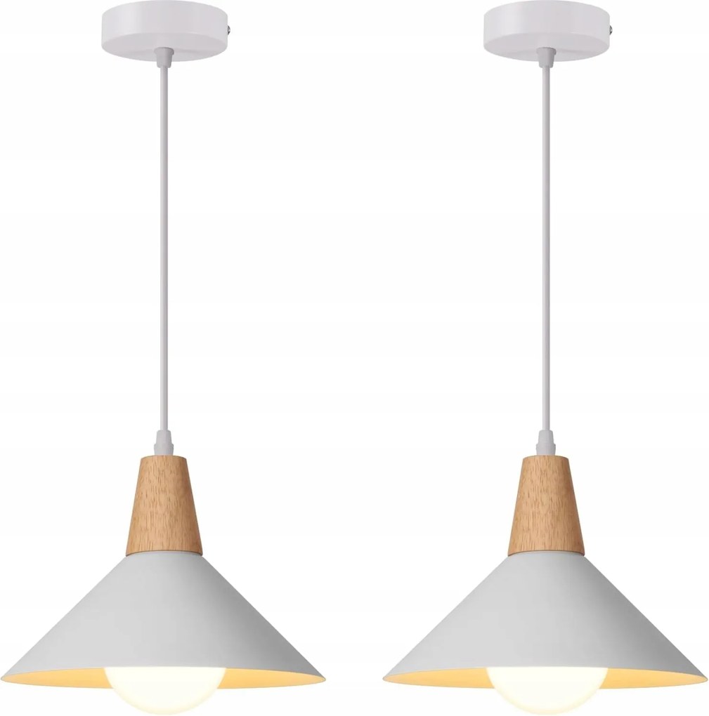 Két Függő Lámpa Mennyezeti Skandináv Fehér Fém Fa