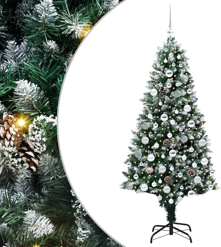 vidaXL Mű karácsonyfa 300 LED-del Zöld 180 cm PVC és Acél és Műanyag