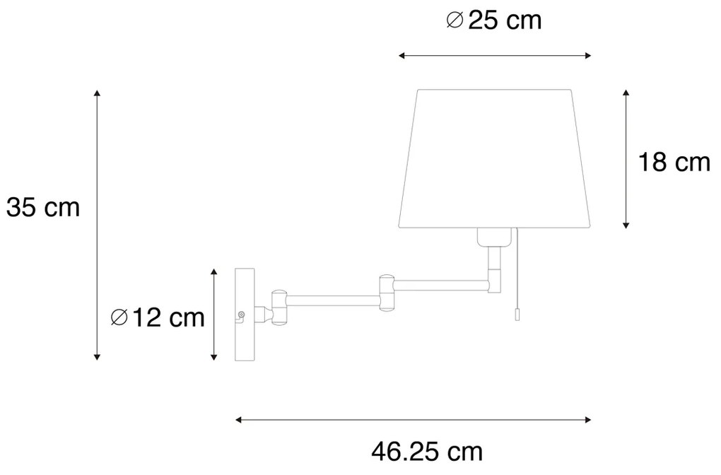 Fali lámpa fekete fekete árnyékolóval és állítható karral - Ladas Deluxe