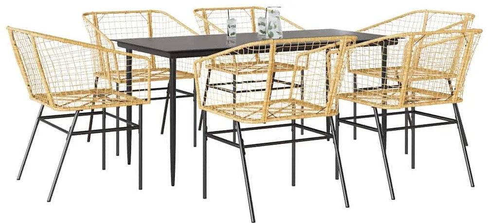 vidaXL 7 észes barna polyrattan üveg kerti étkezőgarnitúra