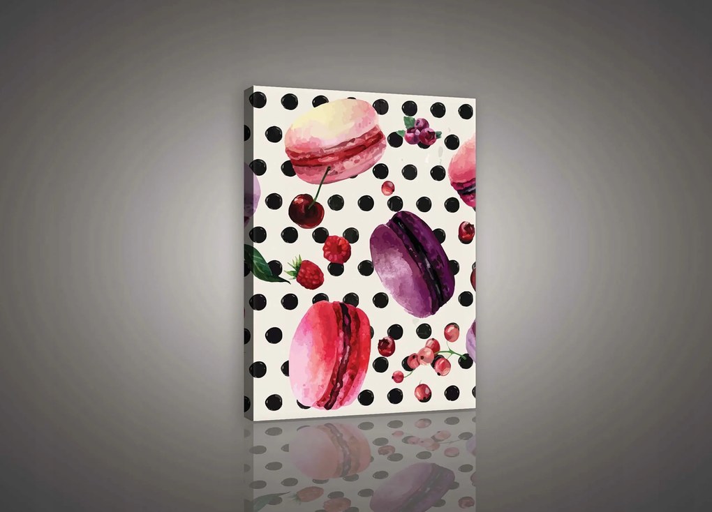 Vászonkép 40x60 Makaróni bogyók desszert édességek akvarell rózsaszín lila