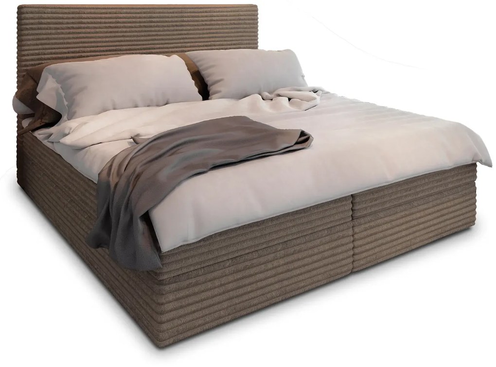 Kárpitozott boxspring ágy ISPIRA 160x200 cm világos barna Matrac: Matrace Bonell pružinová