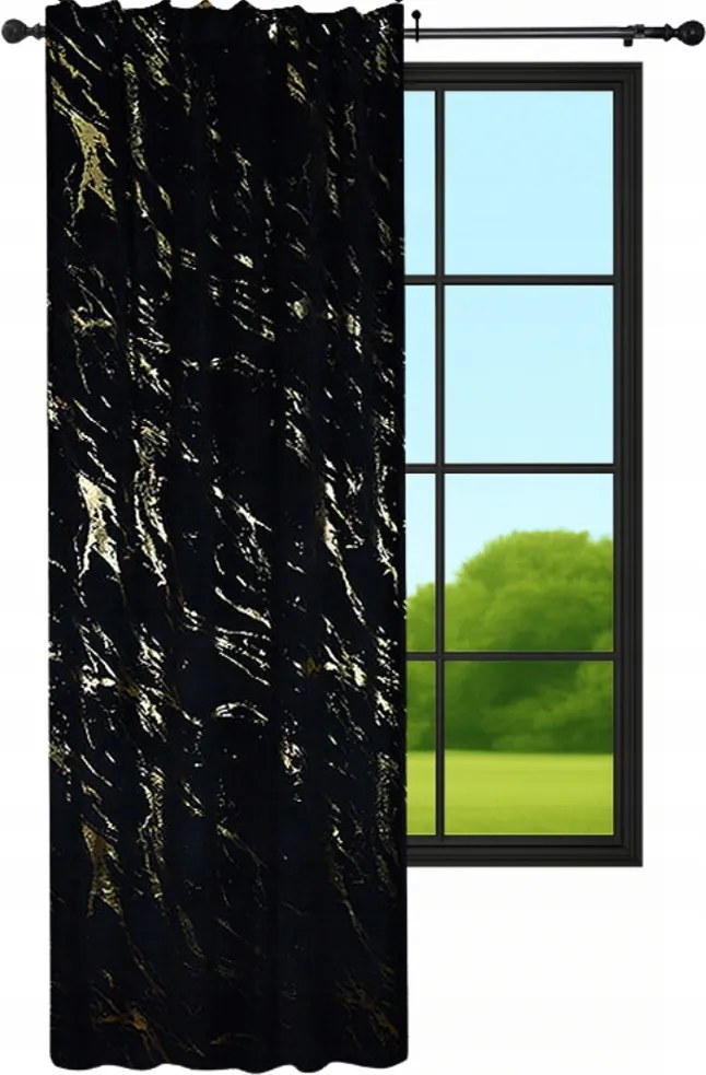 Kész velúr függöny 140x250 márvány fekete arany velúr mintával