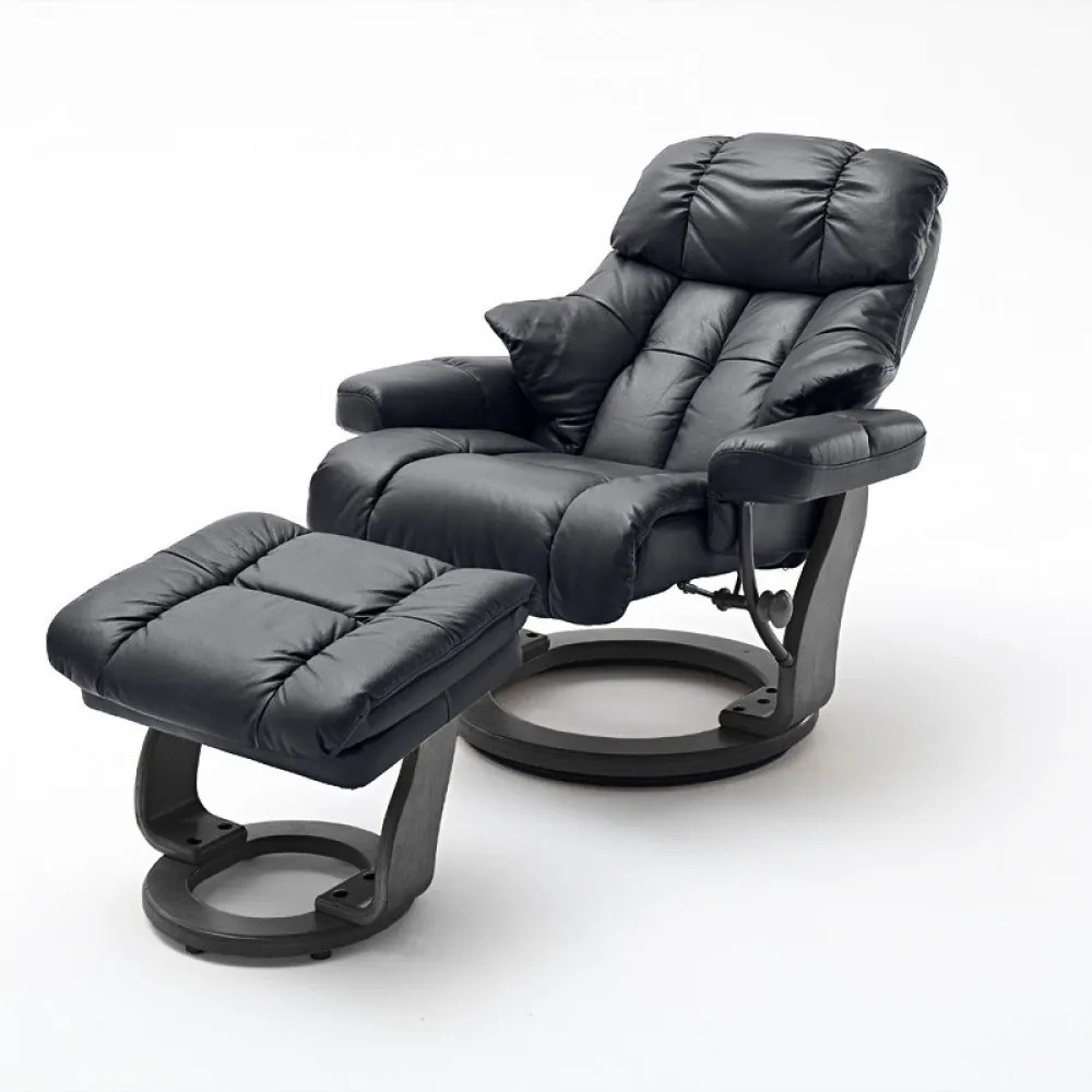 CALGARY Comfort XXL Fekete bőr relax fotel lábtartóval fekete lábbal