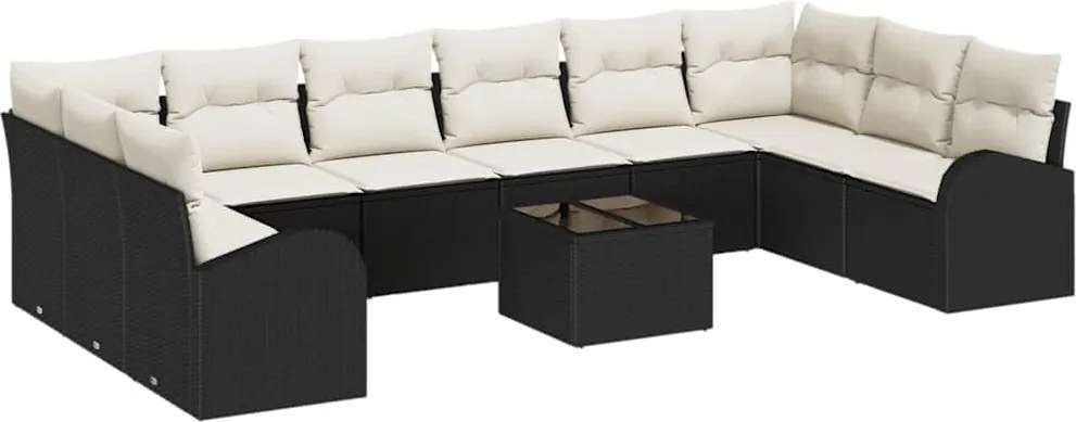 vidaXL Kanapé Szett párnával 11 pcs Fekete Polyrattan