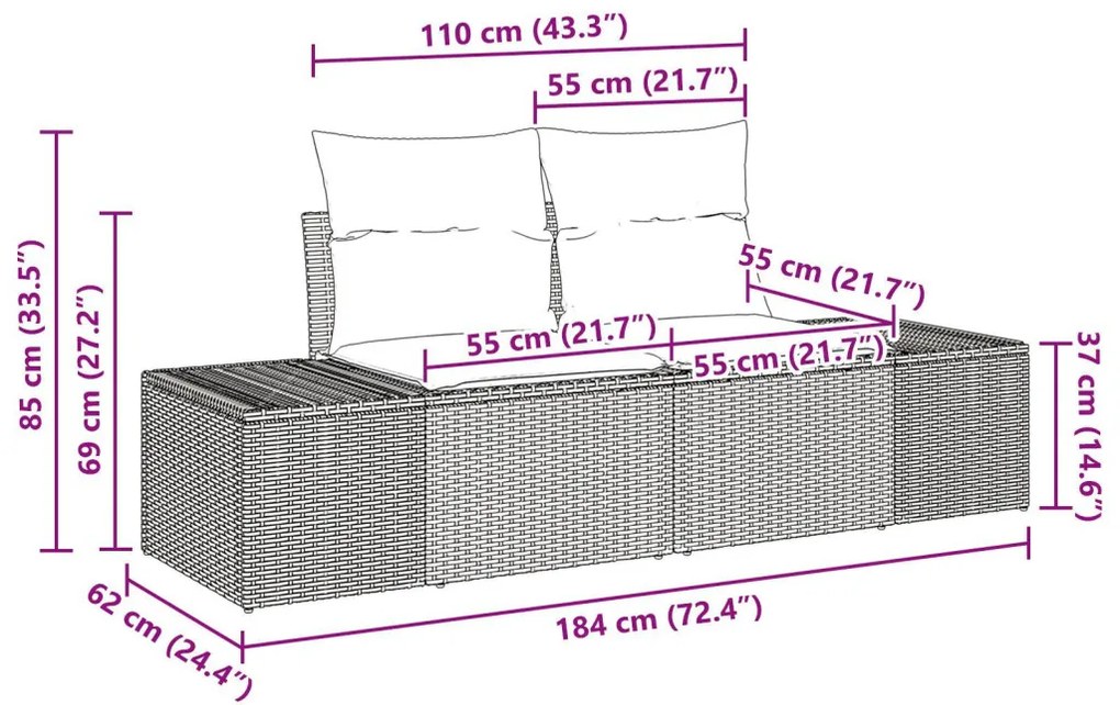 10 részes Kerti Kanapé Szett Párnákkal Fekete Poli Rattan Akáccal, 2-Fős Kerti Kanapé Párnákkal Fekete Poli Rattan, 3 részes Kerti Étkező Szett Párnákkal Fekete Poli Rattan Akáccal