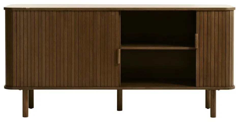 Barna alacsony komód tolóajtóval, tölgyfa dekorral 76x160 cm Cavo – Unique Furniture