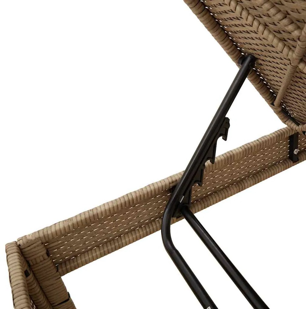 bézs polyrattan napozóágy párnával 55x200x44 cm