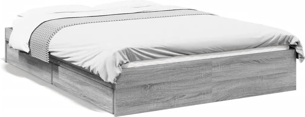 vidaXL szürke sonoma színű szerelt fa ágykeret fiókokkal 135 x 190 cm
