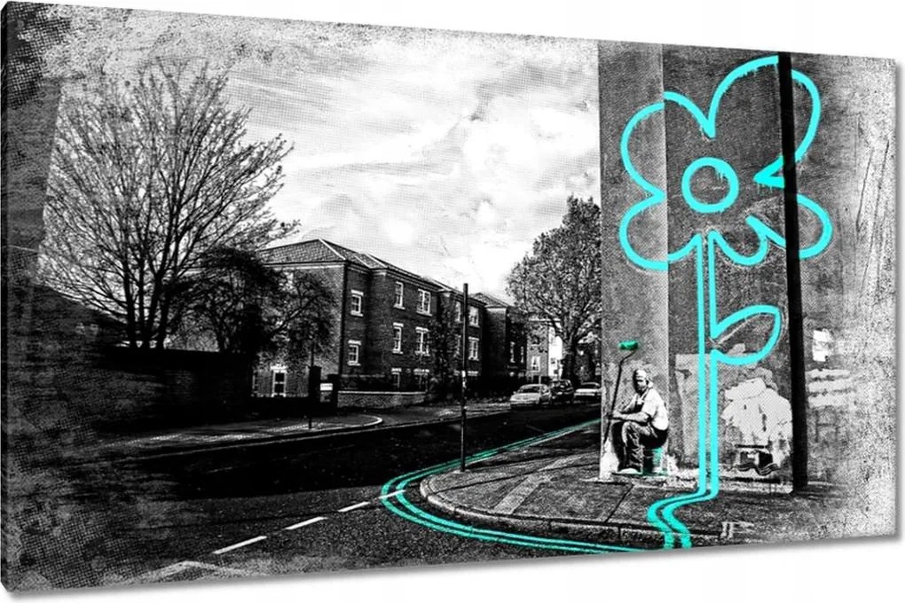 Vászonkép 120x70 Banksy Türkiz virág