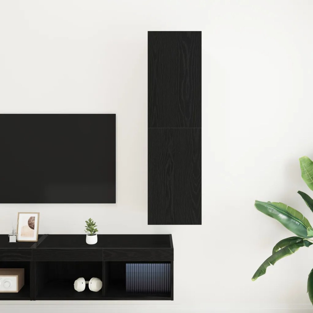 TV Szekrény fekete tölgy színben, méret 30,5 x 30 x 110 cm, mérnök fa anyagból.