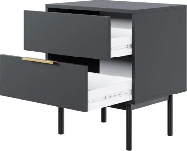 Éjjeliszekrény 2 fiókkal fekete színben arany fogantyúkkal – VIVA VI06