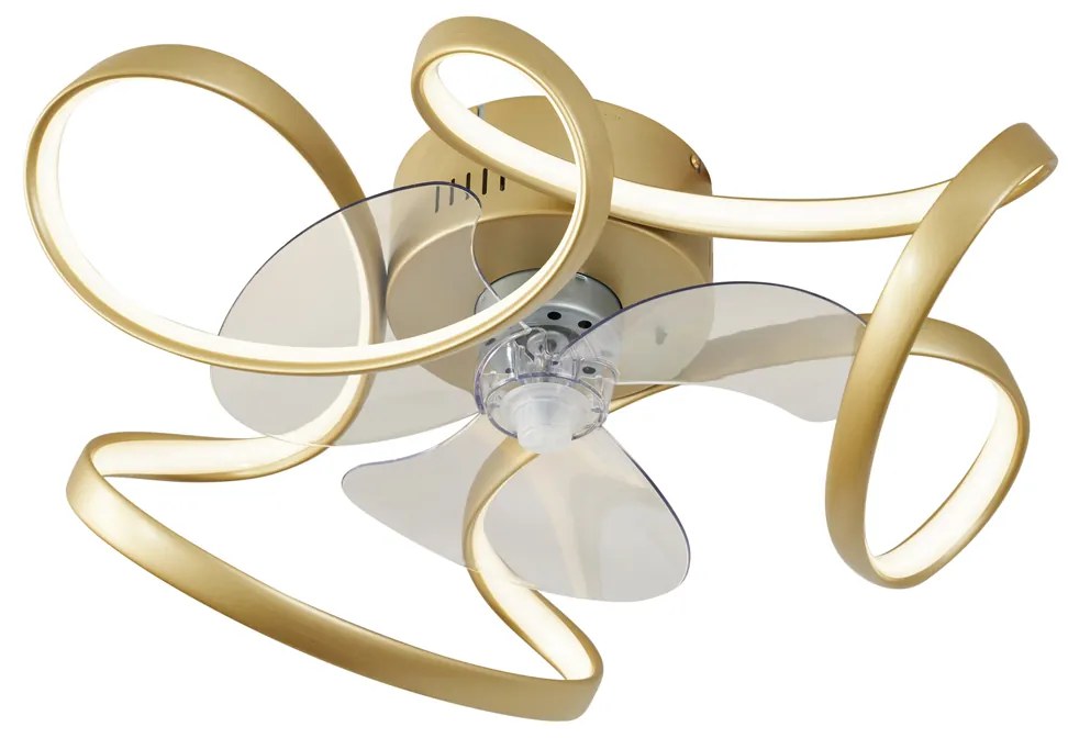 Mennyezeti ventilátor sárgaréz 55cm LED-del, fényerőszabályzóval és távirányítóval - Mandy