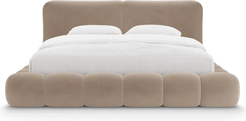 Világosbarna kárpitozott ágyneműtartós franciaágy ágyráccsal 200x200 cm Solange – Micadoni