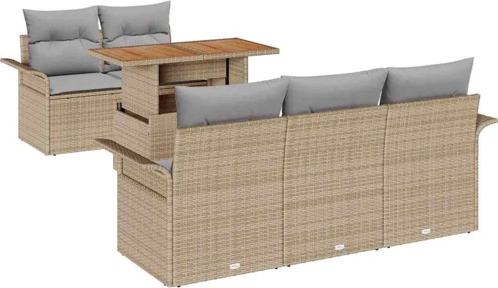 vidaXL Kerti Kanapé Szett tárolóval 6 pcs Bézs Poli rattan