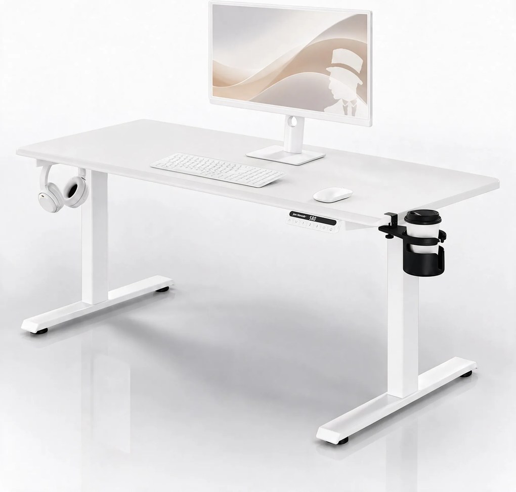 Elektromos, állítható magasságú, ergonomikus, fehér íróasztal,1600x800 mm: ARIA