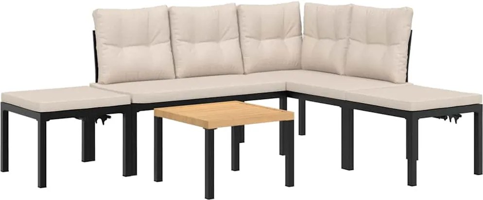 vidaXL 5 részes fekete porszórt acél kerti kanapészett párnával