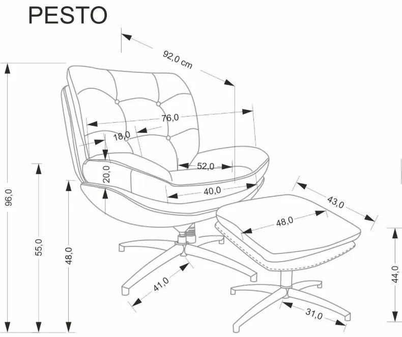 PESTO 360 fokban forgatható fotel puffal szürke