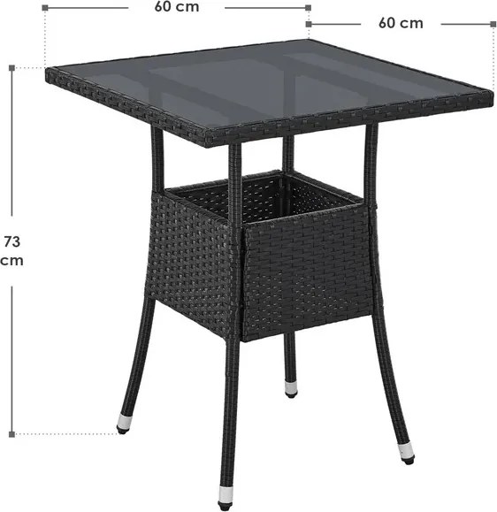 Juskys Yoro rattan négyzet alakú asztal 60 cm - fekete