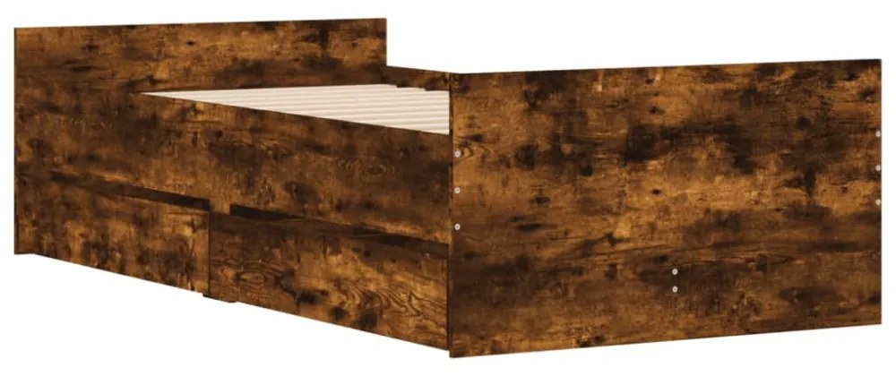 füstös tölgy színű műfa ágykeret fiókokkal 90 x 200 cm