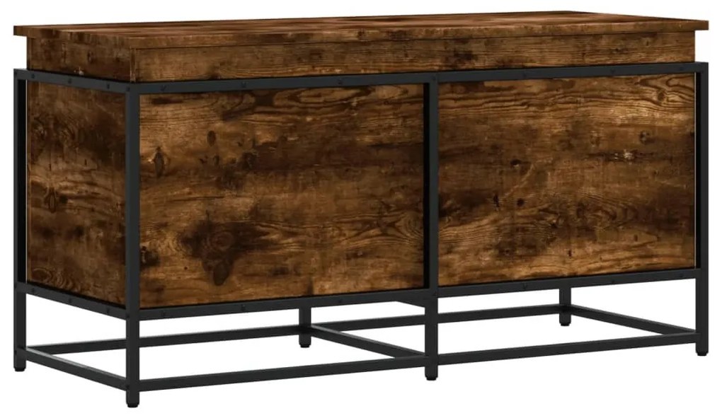 füstös tölgy színű szerelt fa tárolóláda fedéllel 100x40x51,5cm